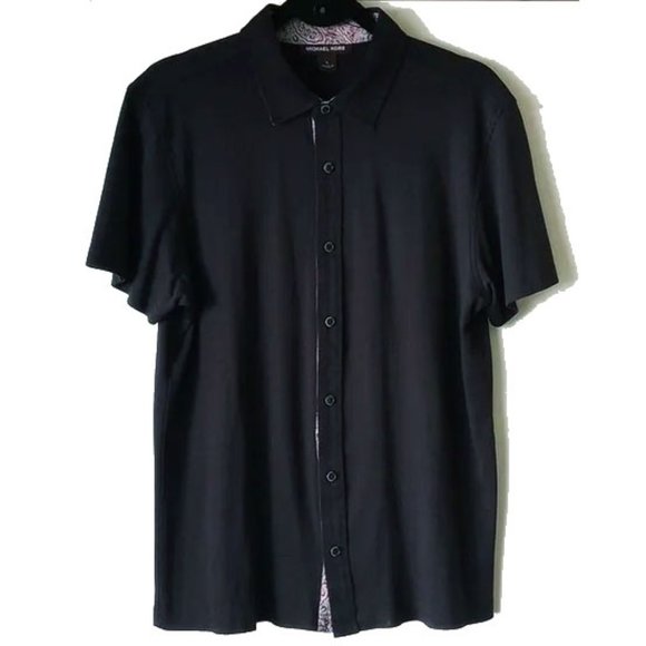 Michael Kors Cotton Knit Button Down Shirt L Paisley Contrast Collar - Picture 1 of 4